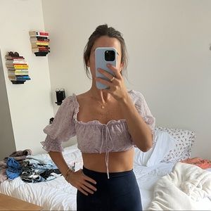 Floral purple cropped off the shoulder top from saboskirt.